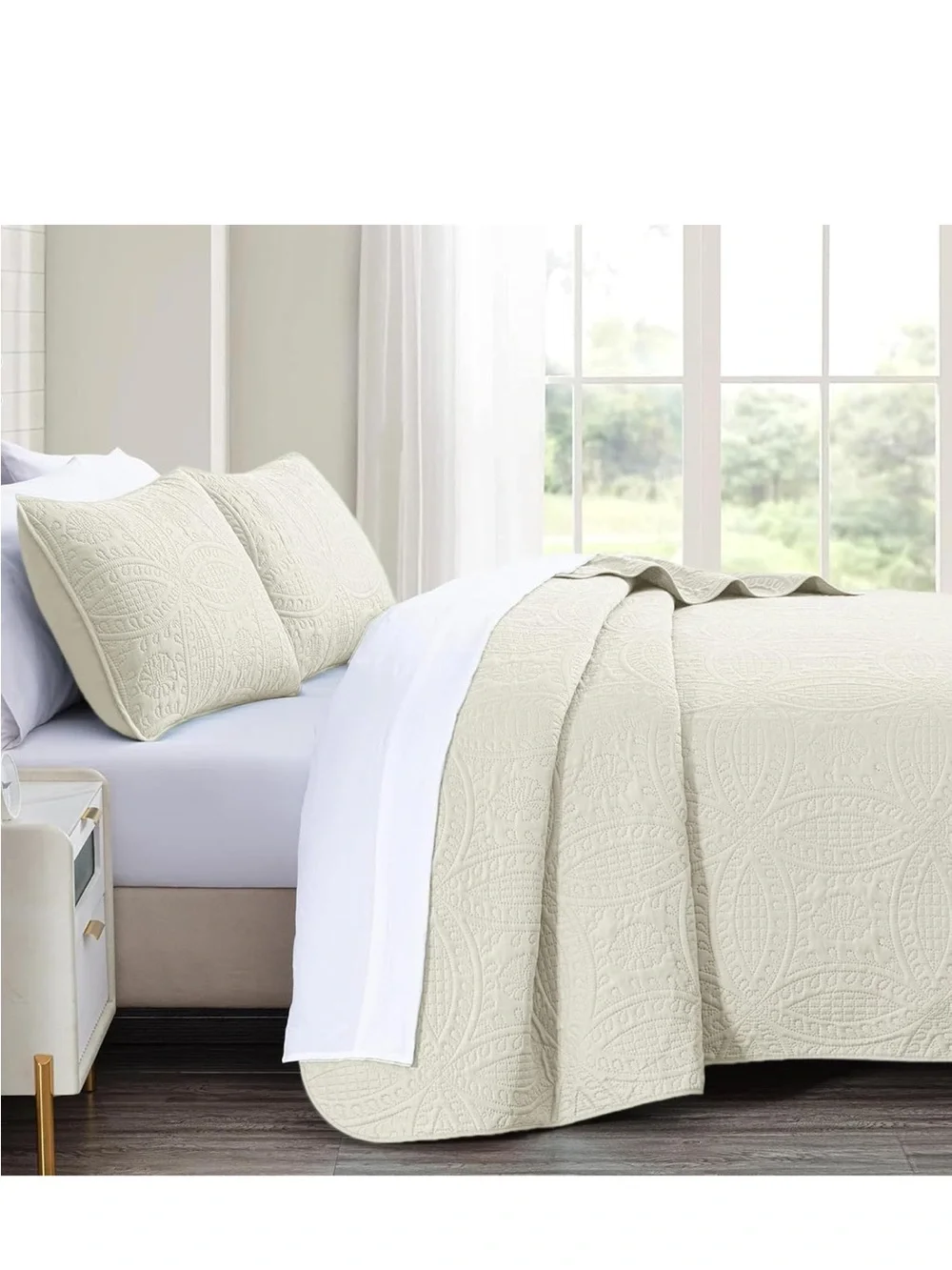 New Open Bag Full/Queen akkialla Quilt Set,Cream Lightweight Bedspread